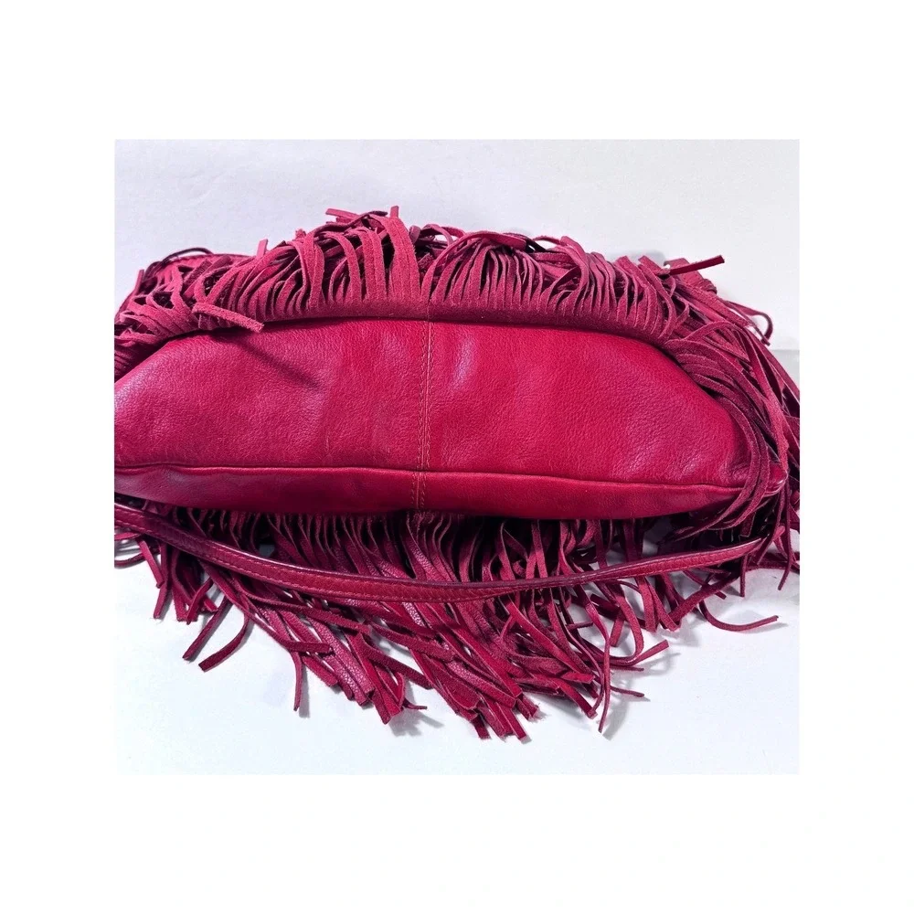 Zara Woman Red Genuine Leather Fringe Bohemian Crossbody